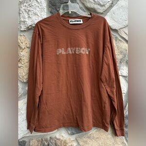 Playboy X Pacsun Tshirt Size L Brown Double Sided Logo Long Sleeve Streetwear